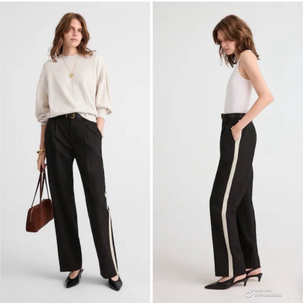 Madewell women’s The Signature Trouser Pant black w/ white side stripe Sz 12 NWT
